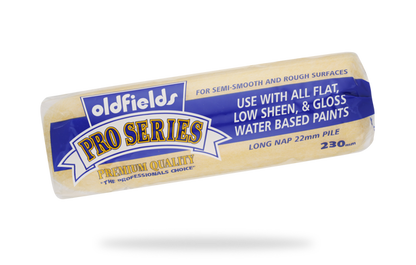 Roll of Oldfields Pro Series roller with blue and yellow packaging on a white background
