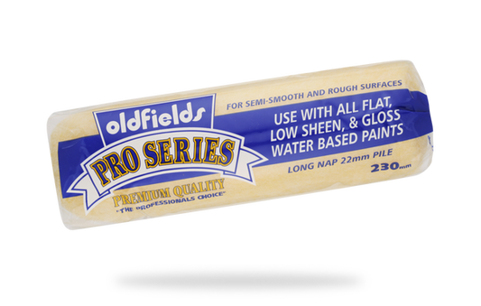 Roll of Oldfields Pro Series roller with blue and yellow packaging on a white background
