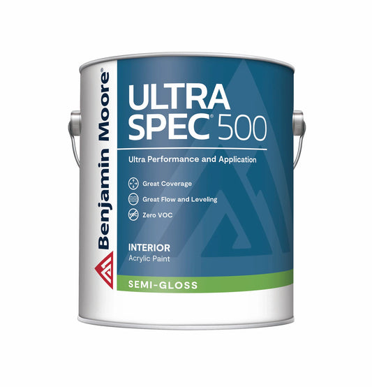 Benjamin Moore Ultra Spec 500 paint can on a white background